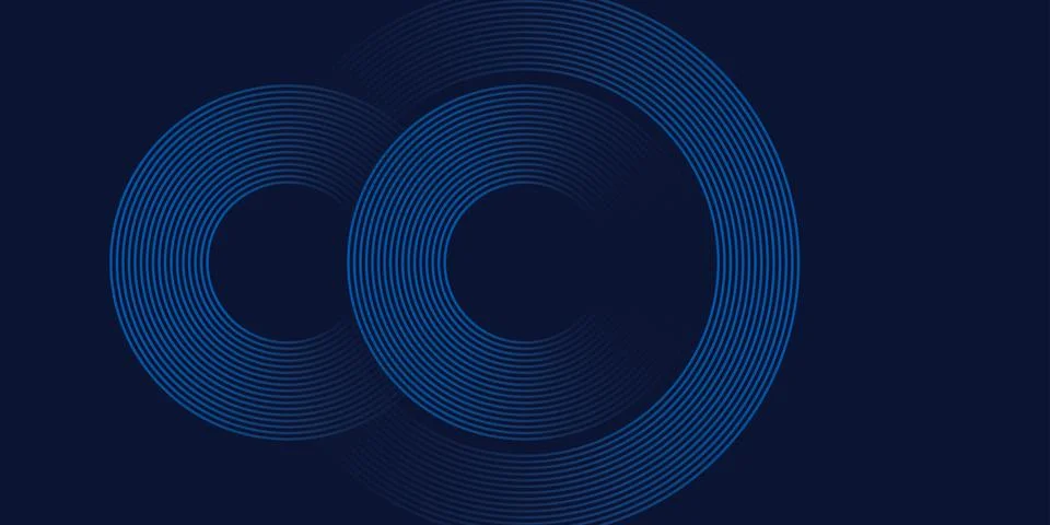 Abstract dark blue background with glowing concentric circle line patterns Stock Illustration