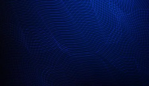 Abstract dark blue background with glowing wave lines and futuristic tech grid Stock Illustration