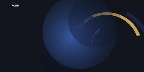 Abstract dark blue background with gold curved circle lines Stock Illustration