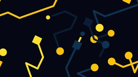 Abstract dark blue background with interconnecting yellow lines and circular  Stock Illustration