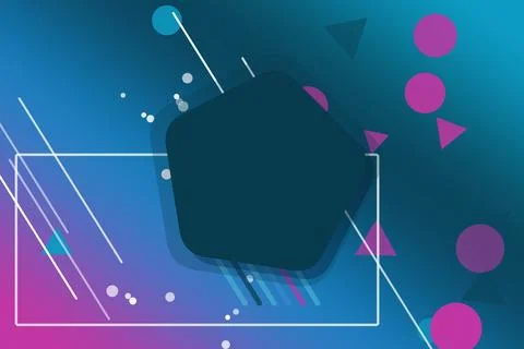 An abstract dark blue chat bubble icon sits over a neon geometric scene wit.. 스톡 일러스트
