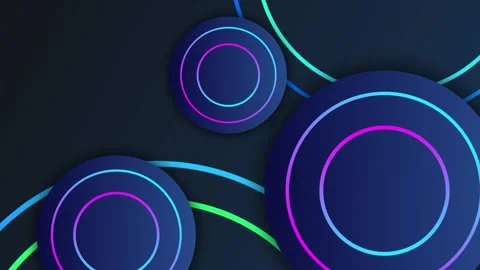 Abstract Dark Blue Circles with Neon Glowing Lines Background Stock Footage 337865063