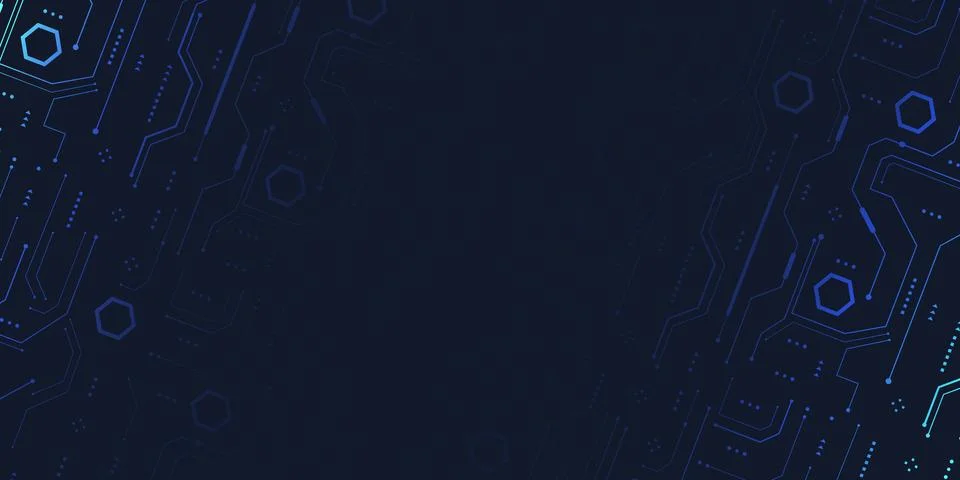 Abstract Dark Blue Digital Circuit Board and Hexagon Technology Background 스톡 일러스트