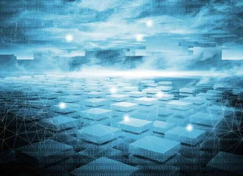 Abstract dark blue digital technology 3d background with lights Stock Illustration