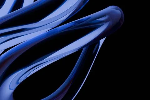 Abstract, dark blue, flowing, organic shapes on black background Stock Illustration