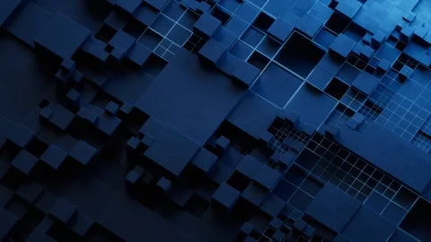 Abstract dark blue geometric moving cubes background. dynamic technology gr.. Stock Footage 332221955