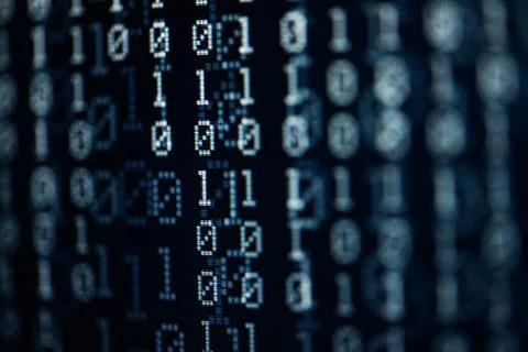 Abstract dark blue pixelated binary background Stock Photos