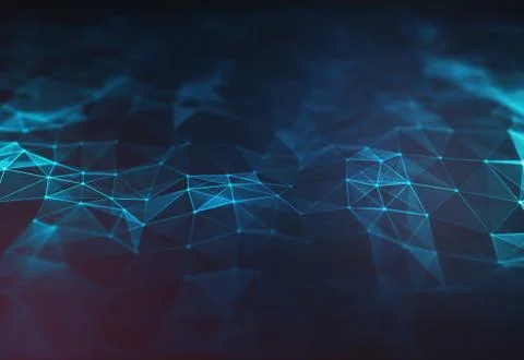 Abstract dark blue polygonal terrain relief low poly background. Illustrazione stock