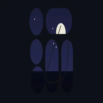 Abstract dark blue shapes with light window and dots Illustrazione stock
