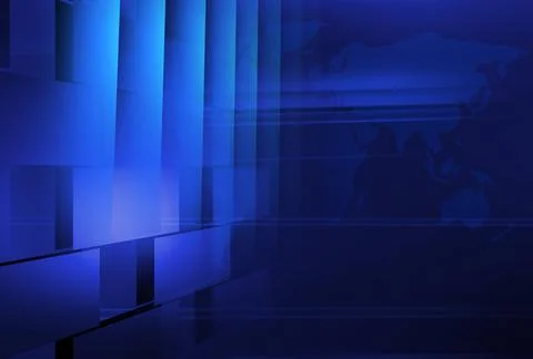 Abstract dark blue studio space with world map at back concept series Stock Illustration