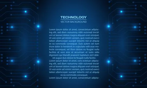 Abstract dark blue technology background with circuit board and text block. Dark Stock Illustration