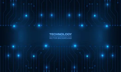 Abstract dark blue technology background with circuit board and glowing lights 스톡 일러스트