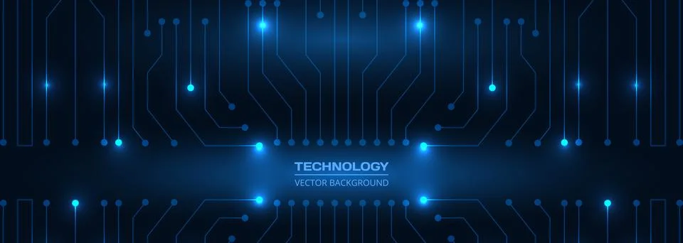 Abstract dark blue technology banner with circuit board. Digital technology Stockillustratie