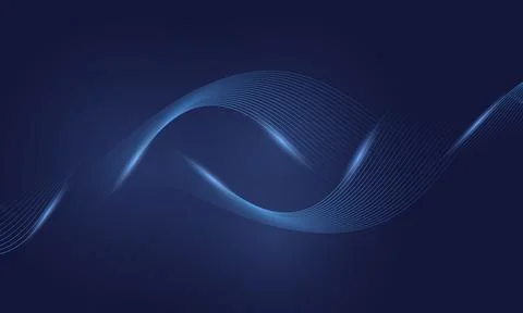 Abstract dark blue vector background with glowing blue wavy lines 库存插图