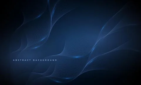 Abstract dark blue vector background with glowing blue wavy lines Stock Illustration
