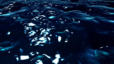 Abstract Dark Blue Water Surface with Shimmering Light Reflections and Gentl 库存影片 340022195
