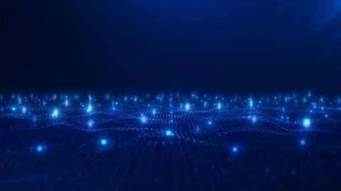 Abstract dark blue wave made of particles and shining blurred lights. Smoot.. 库存插图
