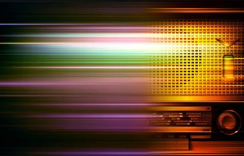 Abstract dark blur music background with retro radio Ilustração Stock