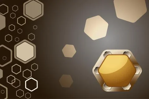 Abstract dark brown background with different size hexagon silhouettes and me Stock Photos