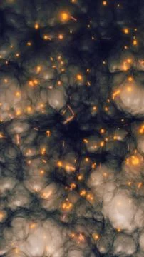 Abstract dark cellular texture with glowing orange sparks and soft organic .. Stock Illustration