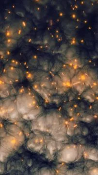 Abstract dark cellular texture with glowing orange sparks and soft organic .. Stock Illustration