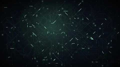 Abstract dark circuit board background with green traces nodes and glowing data 動画素材 344557496