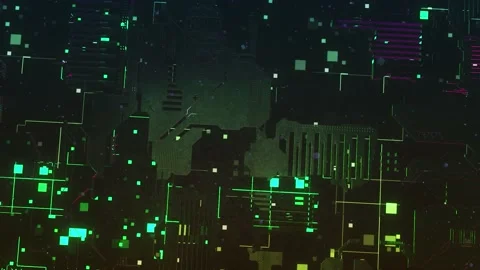 Abstract dark circuit board with many details and moving elements, seamless loop Stock Footage 158638458