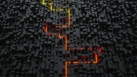 Abstract dark city background with glowing line going through it Stock Footage 239488184