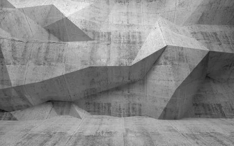 Abstract dark concrete 3d interior with polygonal pattern on the wall 스톡 일러스트