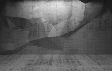 Abstract dark concrete interior with polygonal pattern on the wall Stock Illustration
