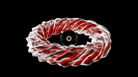 Abstract dark core surrounded by rotating 3D water spiral isolated on a black Stock Illustration