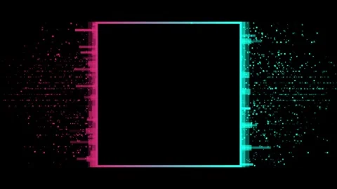 Abstract dark cyberpunk motion background with glowing neon glitch pixel frame Video stock 341548133