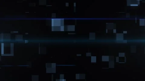 Abstract dark digital background with floating pixel blocks and blue light li Stock Footage 324957035