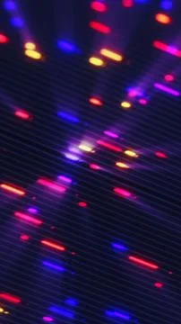 Abstract dark digital grid with colorful neon data lights, blurred motion, .. Stock Illustration