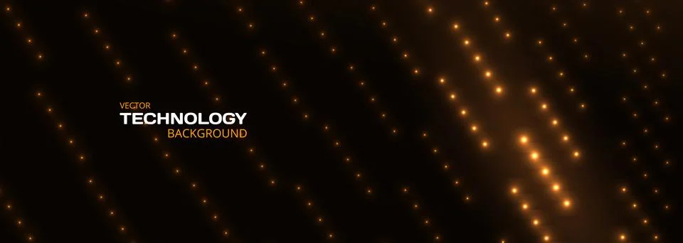 Abstract dark digital technology background with diagonal gold glowing data Stock Illustration