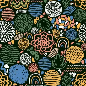 Abstract Dark Doodle Seamless Pattern Illustrazione stock