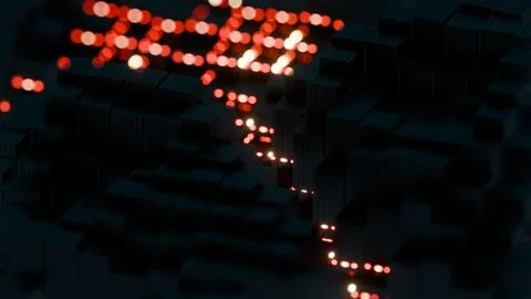 Abstract Dark Geometric Blocks with Red and Yellow Light Accents.. Stock Illustration
