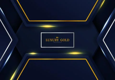 Abstract dark gradient blue hexagonal with gold and silver template design. Stock Illustration
