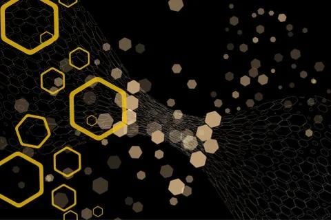 Abstract dark gray wide background with intersecting hexagon shapes and silho Stock Illustration