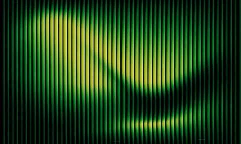 Abstract dark green background with vertical stripes and glowing yellow gra.. 库存插图