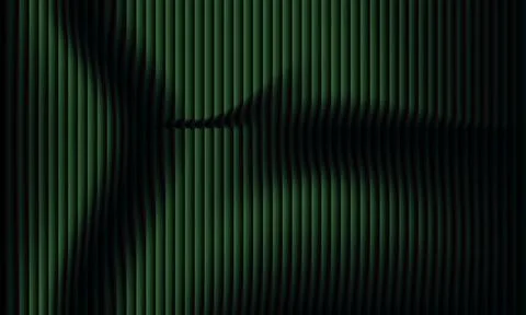 Abstract dark green background with vertical bars and deep wavy shadow grad.. Illustration