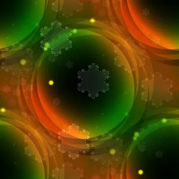 Abstract dark green circle background with lights and fractale snowflakes Stock Illustration