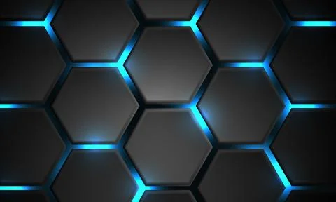 Abstract dark grey blue light technology futuristic hexagon geometric design Stock Illustration