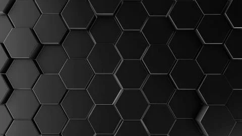 Abstract dark hexagon geometry background. 3d illustration of simple primitiv Stock Illustration