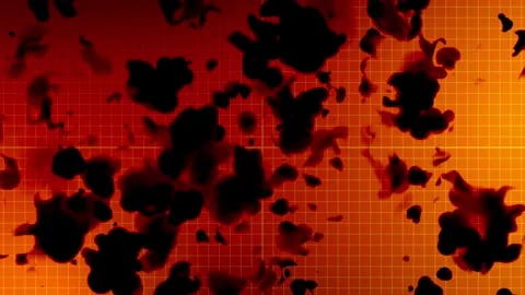 Abstract dark ink clouds flowing over orange grid background Video stock 336399240