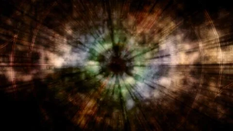 Abstract Dark Iris with Red Rings and Thin Light Rays Illustrazione stock