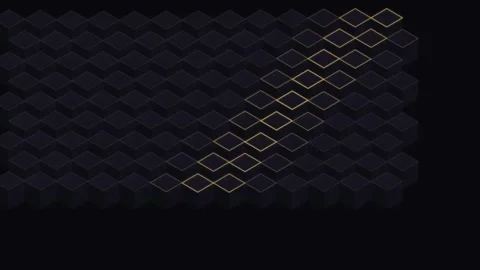 Abstract dark isometric cubes with a glowing gold light sweep Stock Footage 335939291
