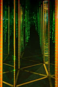 Abstract dark mirror maze with diode light Stock Photos
