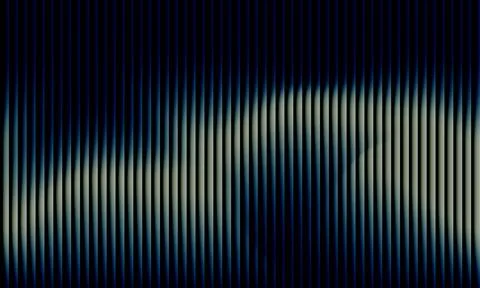 Abstract dark navy blue background with 3D fluted vertical texture and glow.. Stock-Illustration