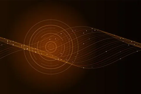Abstract dark orange background with concentric circles and flowing data li.. Stock Illustration